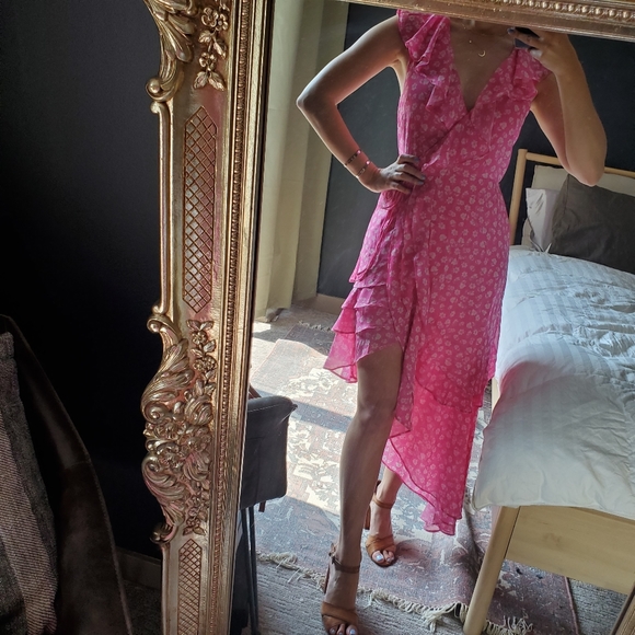 Lulu's Pink Floral Wrap Dress XS - Picture 6 of 7